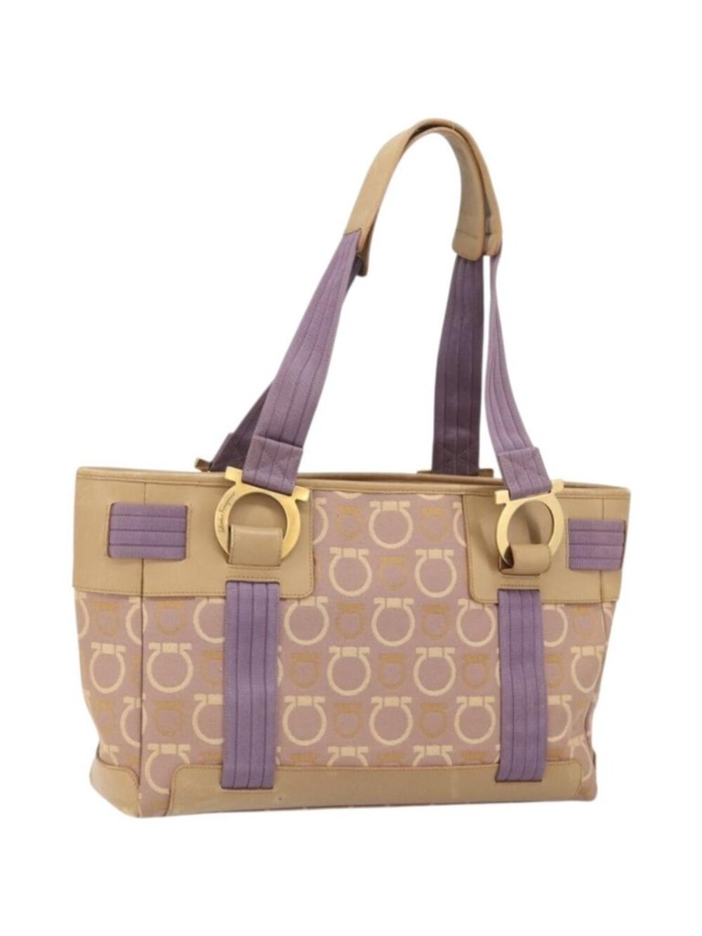 Salvatore Ferragamo Gancini Tote Bag Canvas Purple Gold
